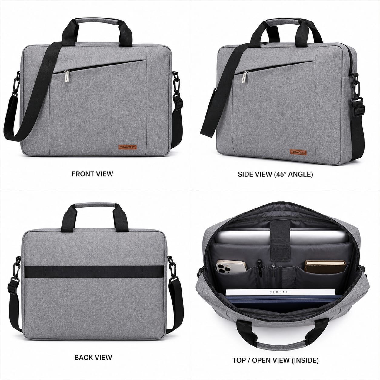 Premium Grey Laptop Bag for Men & Women | Water Resistant Office Messenger Bag | Slim Business Laptop Sleeve with Shoulder Strap | TRAVOLIC Laptop Carry Case