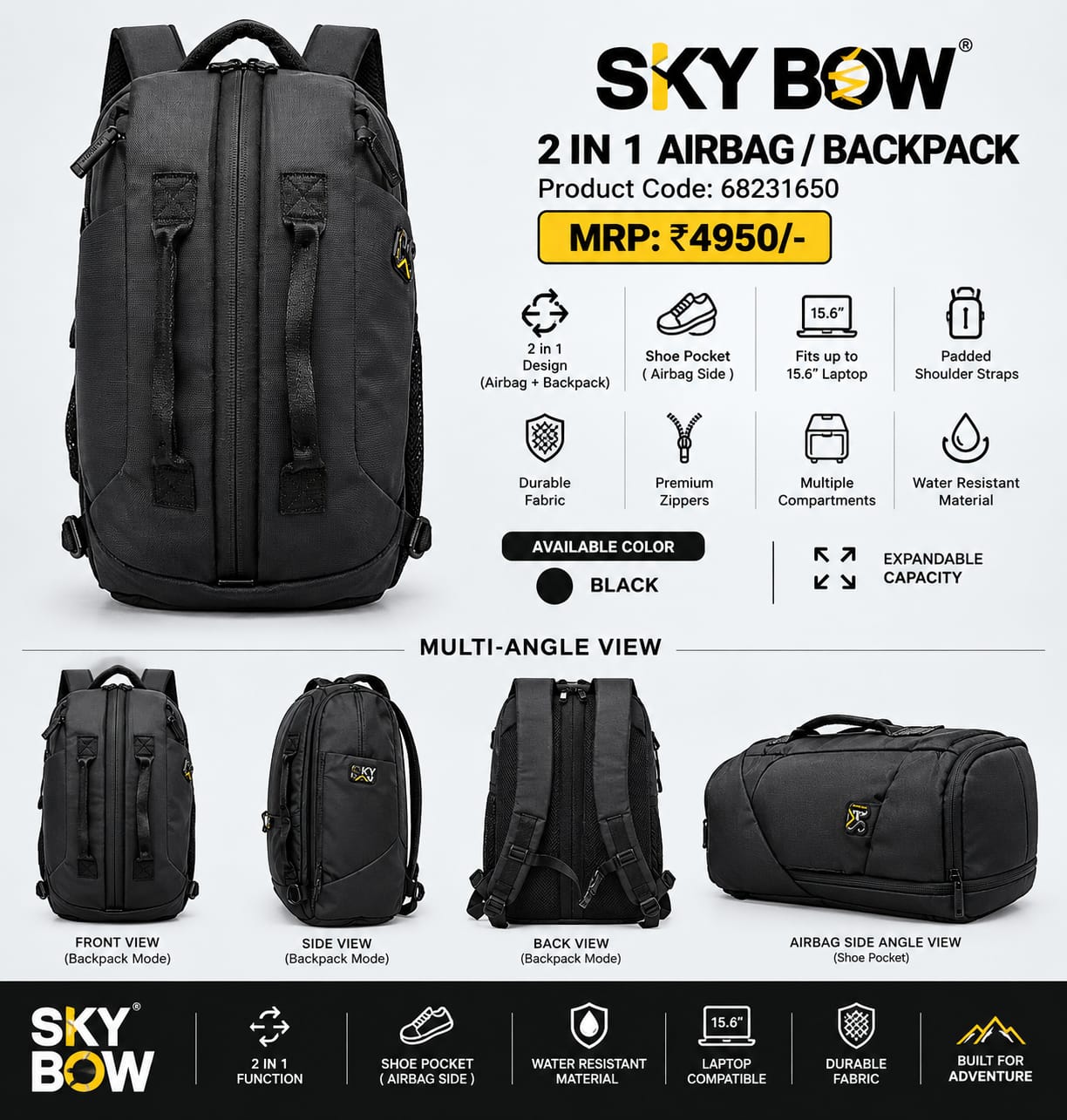 TRAVOLIC 2-in-1 Airbag & Laptop Backpack – 15.6 Inch
