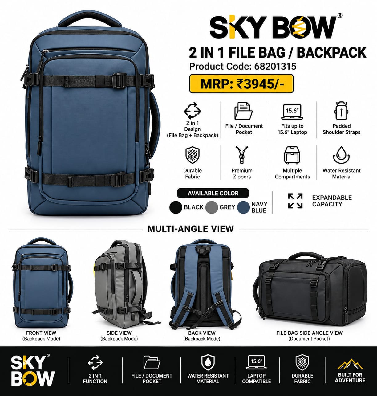 TRAVOLIC 2-in-1 File Bag & Laptop Backpack – 15.6 Inch
